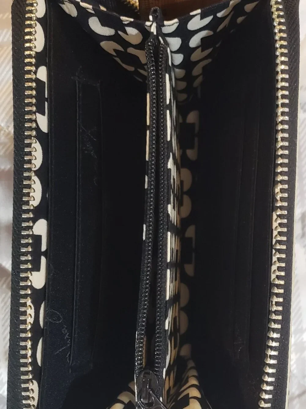 Vera Bradley Black Faux Leather Zip around wristlet wallet with wrist strap
